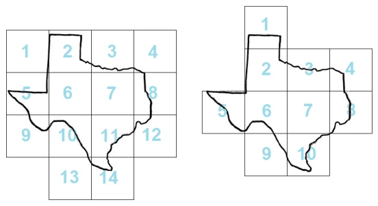 Figure G.1: Two possible ways of tiling Texas.