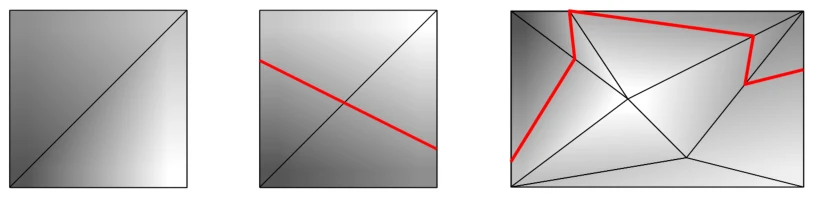 Figure G.1: Illustration of the sample test cases. Shading denotes elevation, and the thick red lines denote optimal moats.